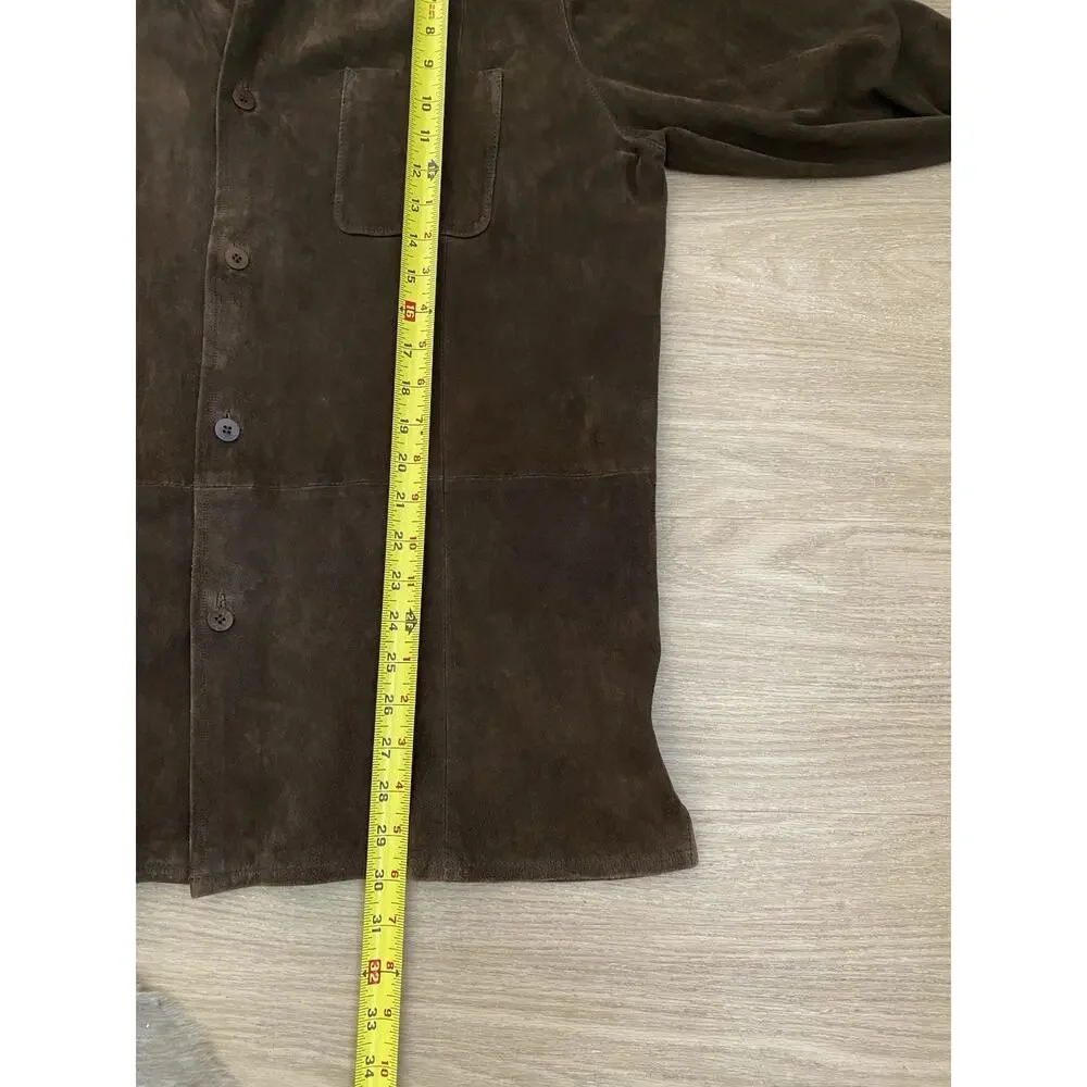 Vtg 90s Robert Comstock Suede Leather Brown Button Jacket Shacket L Boho Western